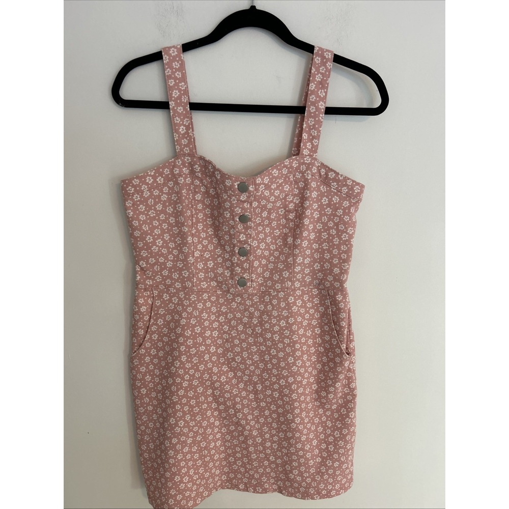 Y2K No Boundaries Pink Denim Floral Mini Dress Juniors Large (11-13) Zipper Snap